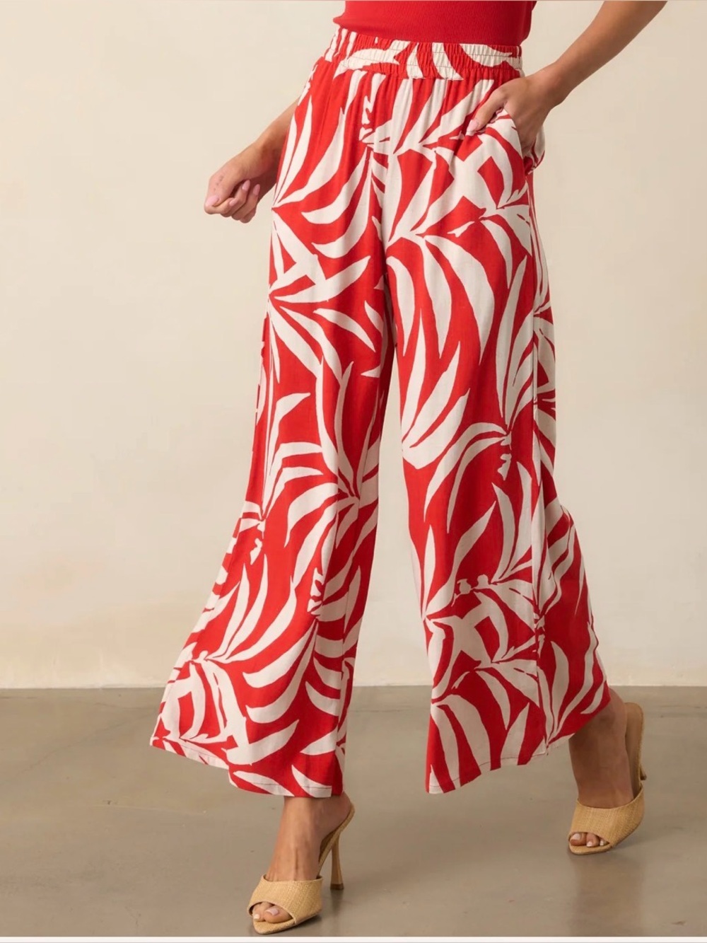 NEW Z SUPPLY Dante Villa Tropical Floral Linen Blend Pants Size Large Wide Leg
